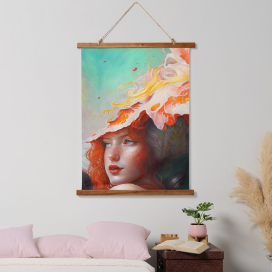 Mooi kunstzinnig Abstract meisje met rode gehaaste Hangend Wandkleed (Slaapkamer)