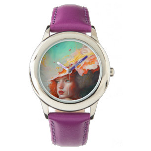Mooi kunstzinnig Abstract meisje met rode gehaaste Horloge
