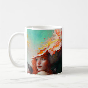 Mooi kunstzinnig Abstract meisje met rode gehaaste Koffiemok