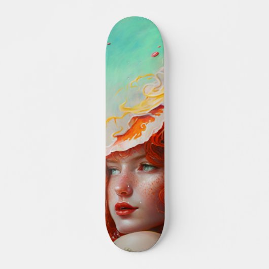 Mooi kunstzinnig Abstract meisje met rode gehaaste Persoonlijk Skateboard (Voorkant)