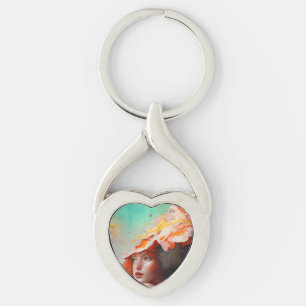 Mooi kunstzinnig Abstract meisje met rode gehaaste Sleutelhanger