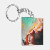 Mooi kunstzinnig Abstract meisje met rode gehaaste Sleutelhanger (Voorkant Links)