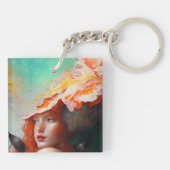 Mooi kunstzinnig Abstract meisje met rode gehaaste Sleutelhanger (Achterkant)