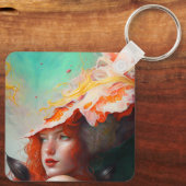Mooi kunstzinnig Abstract meisje met rode gehaaste Sleutelhanger (Achterkant)