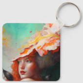 Mooi kunstzinnig Abstract meisje met rode gehaaste Sleutelhanger (Achterkant)