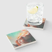 Mooi kunstzinnig Abstract meisje met rode gehaaste Stenen Onderzetter (Zijkant)