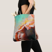 Mooi kunstzinnig Abstract meisje met rode gehaaste Tote Bag (Dichtbij)