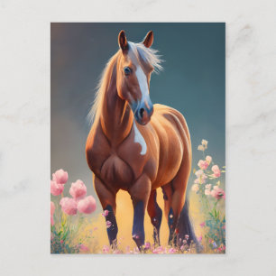 Mooi Kwartier Paard met bloemen Naam Briefkaart