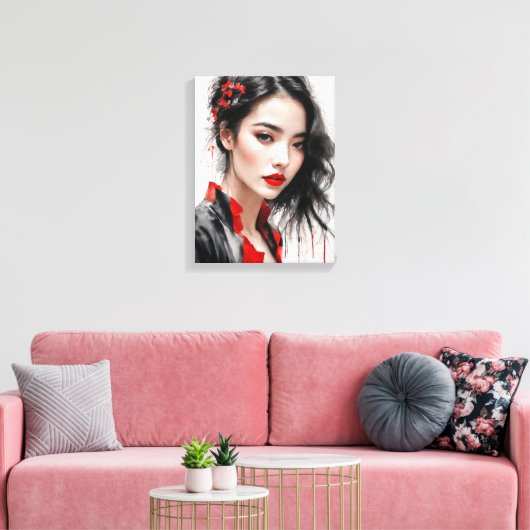 Mooi Lady Ink Portret Canvas Afdruk (Insitu (Woonkamer))