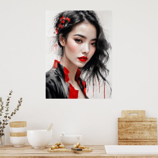 Mooi Lady Ink Portret Poster (Keuken)