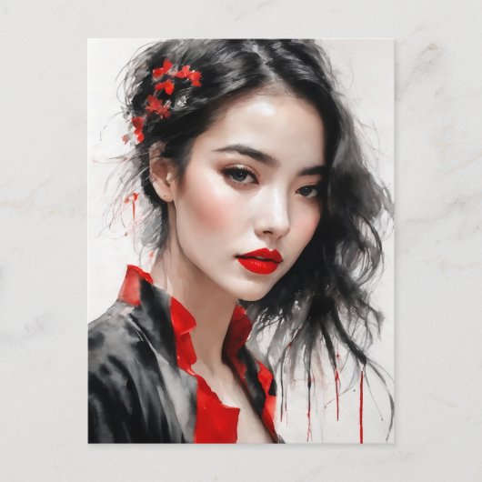 Mooi Lady Red Ink Portret Briefkaart (Voorkant)