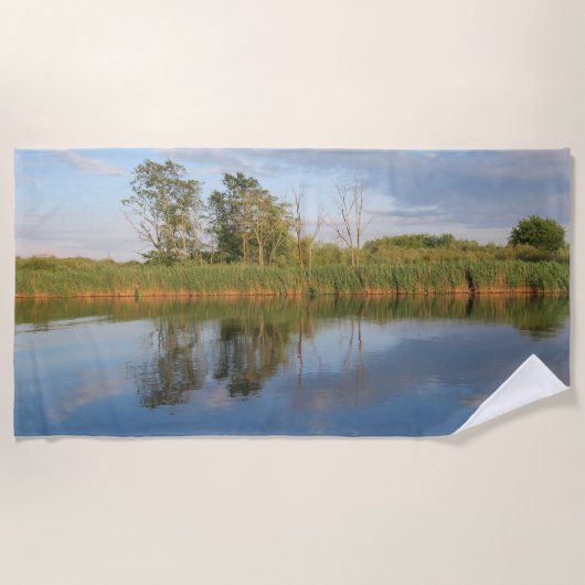 mooi, landschap, reflectie, water, rivier, strandlaken (Voorkant)