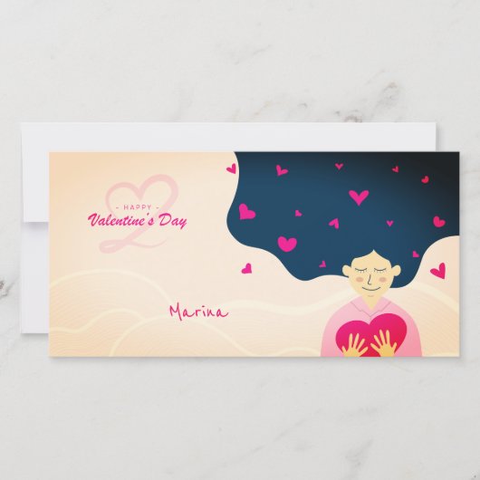 Mooi Landschap Valentijnsdag Vrouw Knuffel Hart Ka Feestdagenkaart (Voorkant)