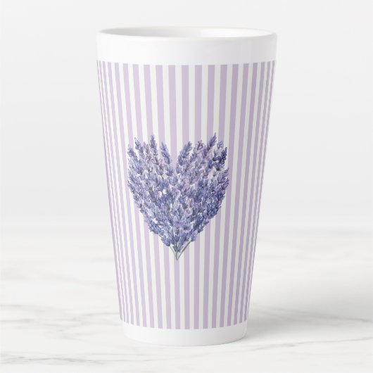 Mooi lavendel witte strepen Hart   Latte Mok (Voorkant)