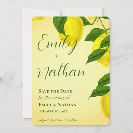 Mooi Lemon Cute Bright Yellow Citrus Wedding Save The Date (Voorkant)