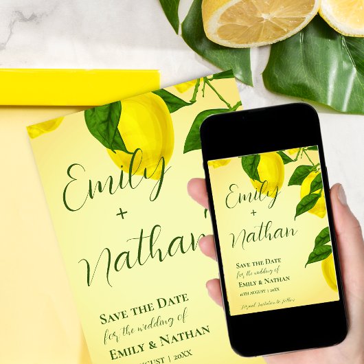 Mooi Lemon Cute Bright Yellow Citrus Wedding Save The Date