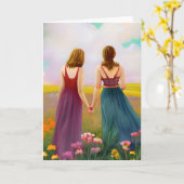 Mooi Lesbisch Paar in Gebied van Bloemen Kaart (Gele Bloem)
