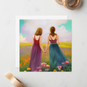 Mooi Lesbisch Paar in Gebied van Bloemen Notitiekaartje (Voorkant / Achterkant in situ)