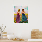 Mooi Lesbisch Paar in Gebied van Bloemen Poster (Keuken)