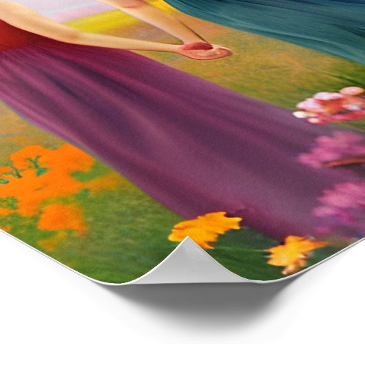 Mooi Lesbisch Paar in Gebied van Bloemen Poster (Hoek)