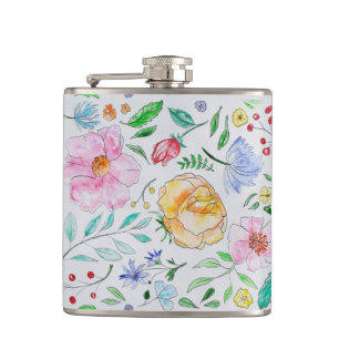 Mooi licht waterverf bloemen en knoppen patroon heupfles