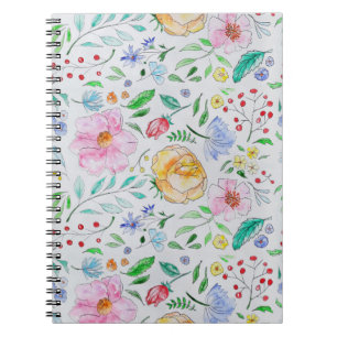 Mooi licht waterverf bloemen en knoppen patroon notitieboek