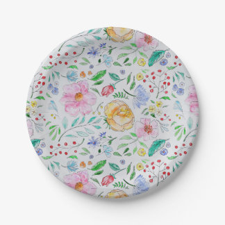 Mooi licht waterverf bloemen en knoppen patroon papieren bordje