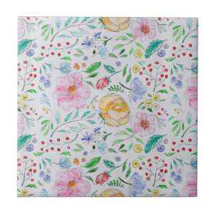 Mooi licht waterverf bloemen en knoppen patroon tegeltje