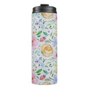 Mooi licht waterverf bloemen en knoppen patroon thermosbeker