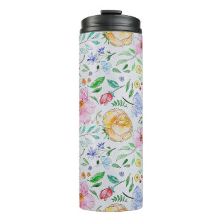 Mooi licht waterverf bloemen en knoppen patroon thermosbeker
