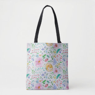 Mooi licht waterverf bloemen en knoppen patroon tote bag
