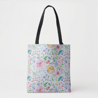 Mooi licht waterverf bloemen en knoppen patroon tote bag