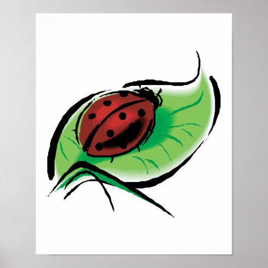 mooi lieveheersbeestje op blad poster (Voorkant)