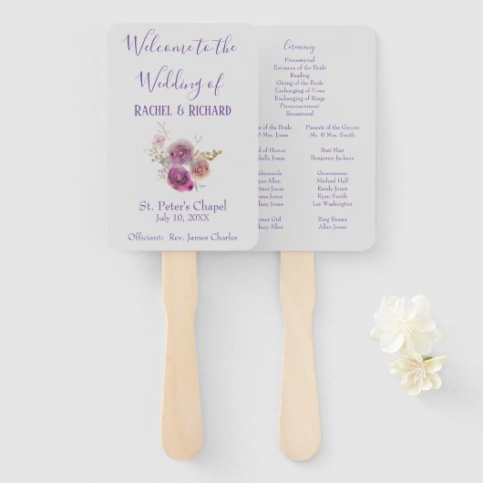 Mooi Lila Waterverf Bloem Trouwprogramma Handwaaier (Voorkant en achterkant)