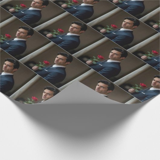 Mooi Man met een rode roos Cadeaupapier (Hoek)