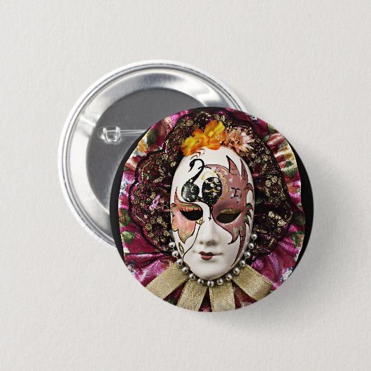 Mooi mannelijk carnavalmasker ronde button 5,7 cm (Voorkant /achterkant)