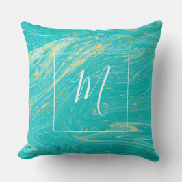 Mooi marmer Gold Blue Elegant monogram Kussen
