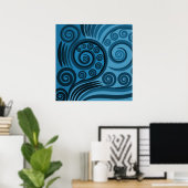 Mooi Medium-Blue Fern Frond Curls Poster (Thuiskantoor)