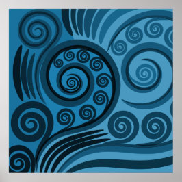 Mooi Medium-Blue Fern Frond Curls Poster