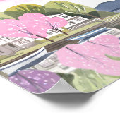 Mooi meer bij het huis met volle maan roze poster (Hoek)