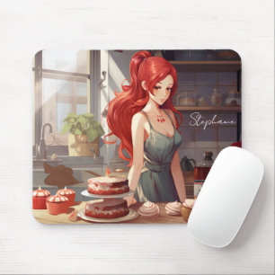 Mooi meisje bakken in de keuken muismat