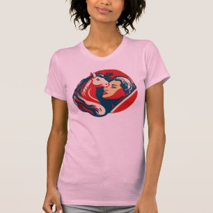 Mooi meisje dat haar pony paard kust t-shirt