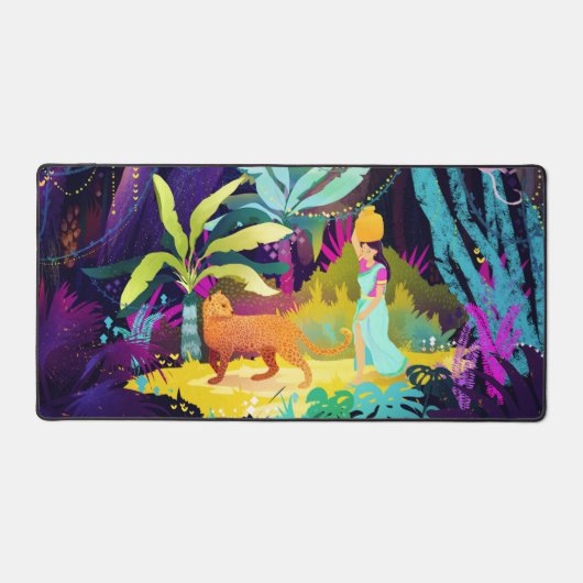 Mooi meisje en een luipaard bureaumat (Voorkant)