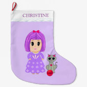 Mooi meisje en kat grote kerstsok (Voorkant)