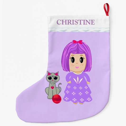 Mooi meisje en kat grote kerstsok (Achterkant)