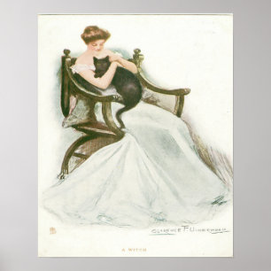 Mooi meisje en zwarte kat poster