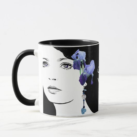 Mooi meisje gezicht blauw iris floral mode glam mok (Links)