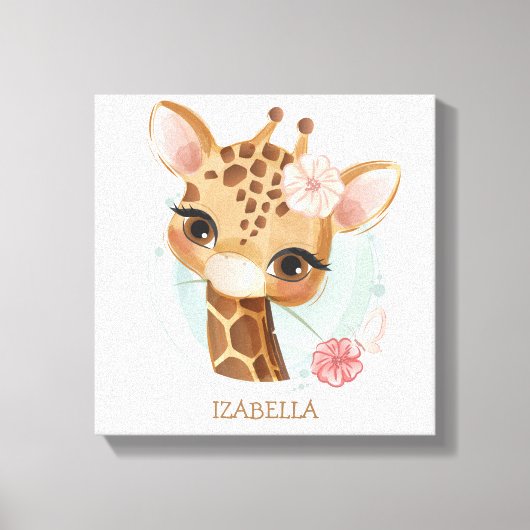 Mooi meisje giraffe baby kwekerij canvas afdruk (Voorkant)
