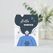 Mooi meisje Hallo Winter Briefkaart (Staand voorkant)