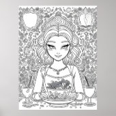 Mooi meisje in een café poster (Voorkant)